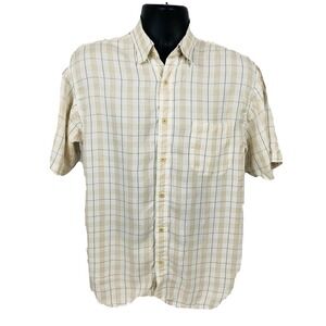 Tommy Bahama S Small Men's Shirt 100% Tencel Lyocell Biege Plaid Casual